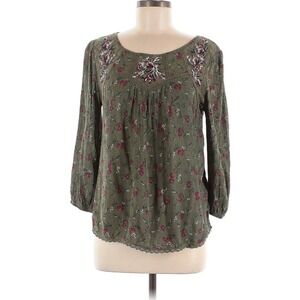 Mason‎ & Belle Floral Embroidered Peasant Blouse Olive Green XS NWT